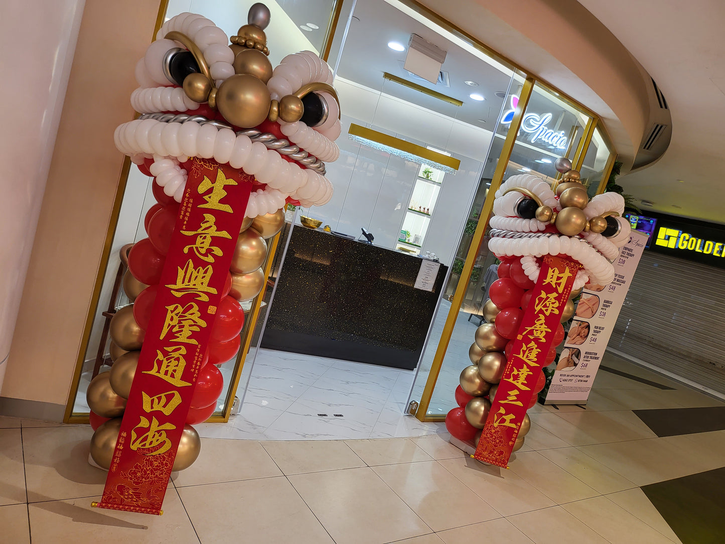 Grand Opening Chinese Lion Dance with Chinese Couplets Balloon Display Decorations