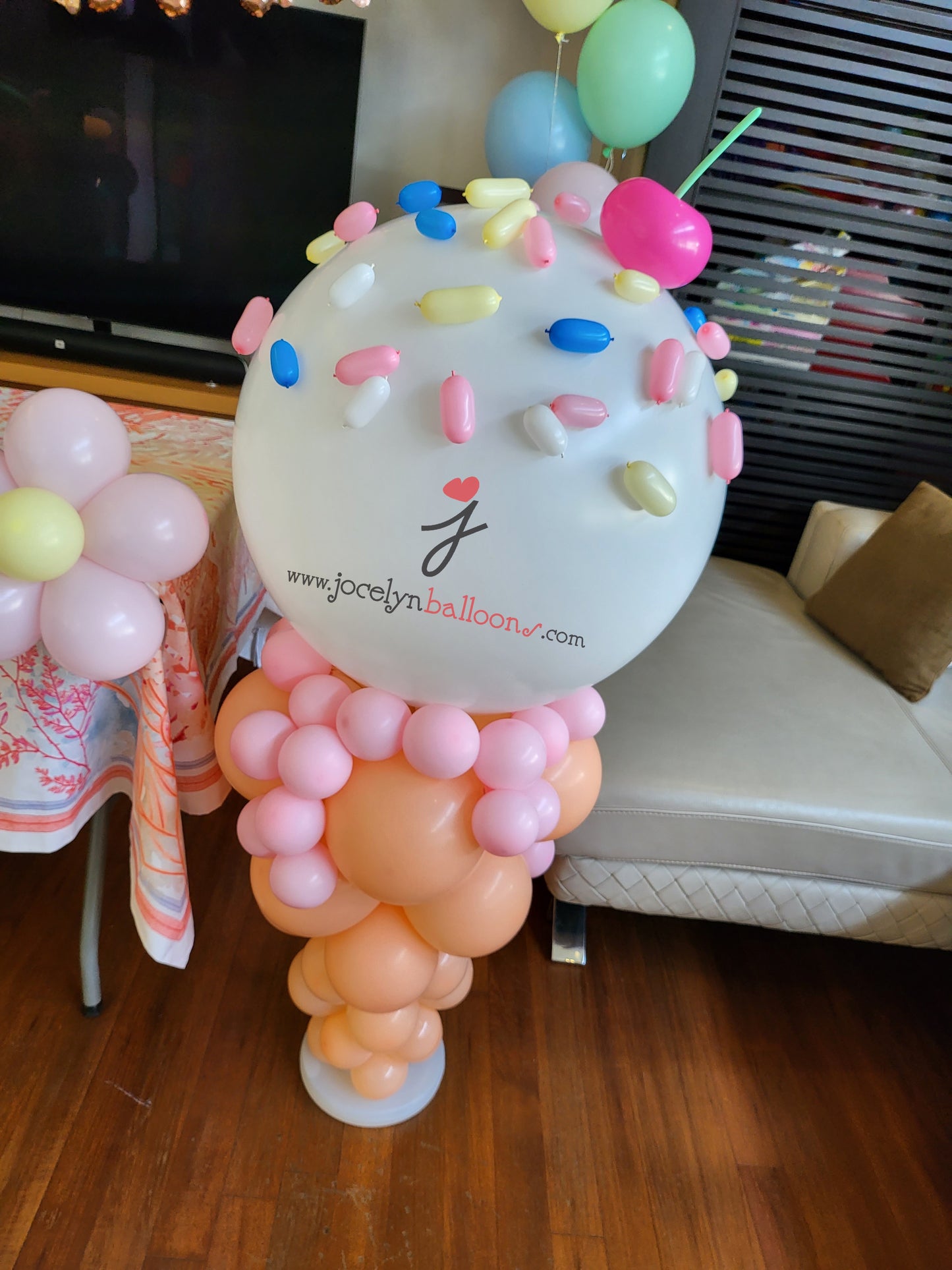 Pastel Rainbow Organic Garland + Ice Cream Display + Foil Happy Birthday Balloons