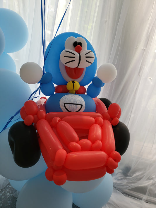 Doraemon Themed Organic Balloon Garland White Curtain Backdrop