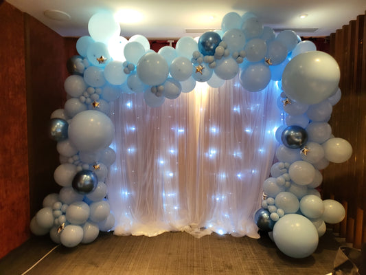 Blinking LED Curtain Backdrop Pastel Blue Organic Balloon Garland