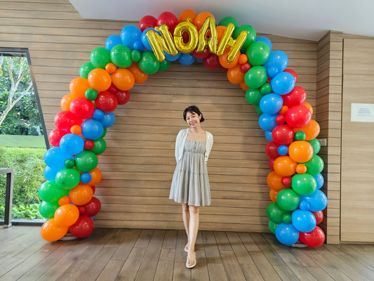 Spiral Balloon Arch with Gold Foil Text