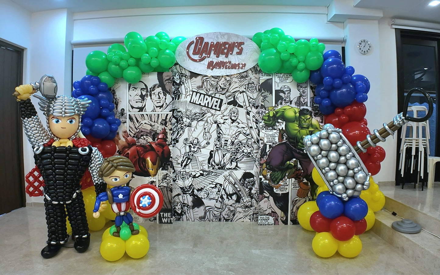 3 Panel Customised Foam Board Backdrop with Organic Balloon Garland