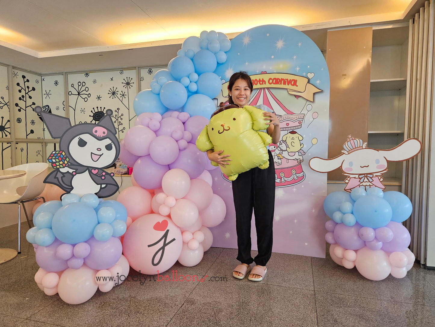 Sanrio Themed Balloon Foam Backdrop & Balloon Garland & Fairy Lights