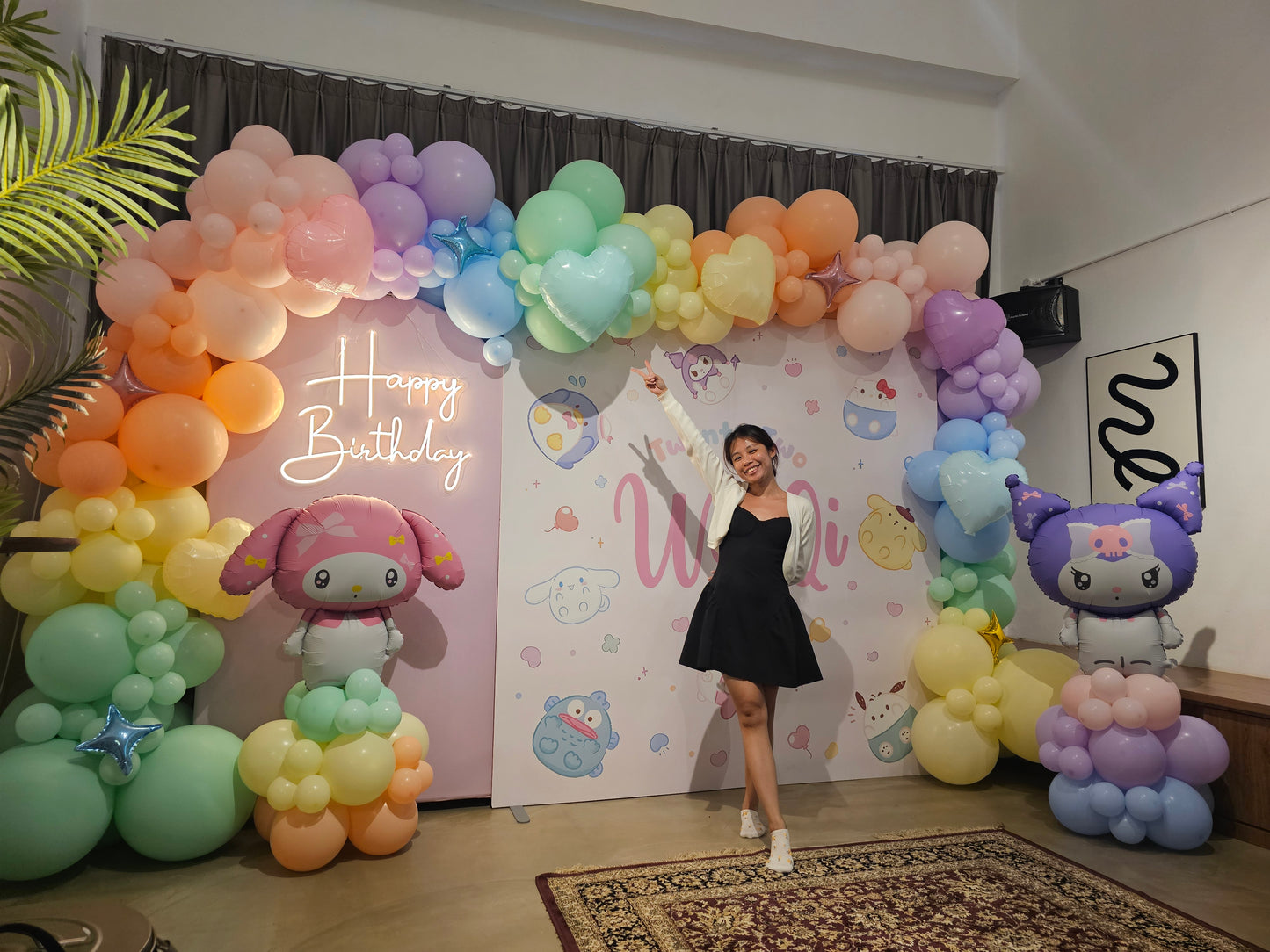 3 Panel Customised Foam Board Backdrop with Organic Balloon Garland