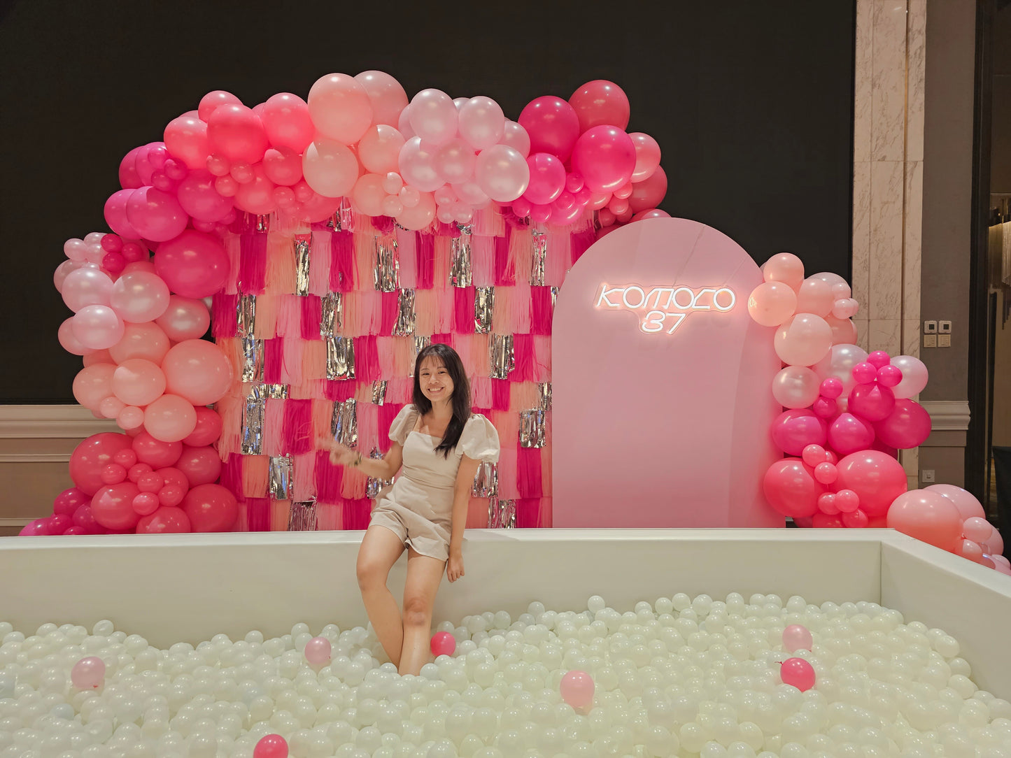3 Panel Customised Foam Board Backdrop with Organic Balloon Garland