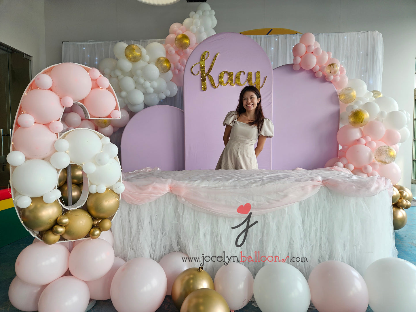 Grand Solid Foam Board & LED White Curtain Backdrop with Organic Balloon Garland
